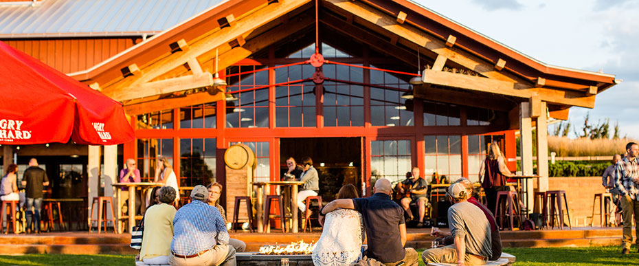 Angry Orchard cider house and lawn