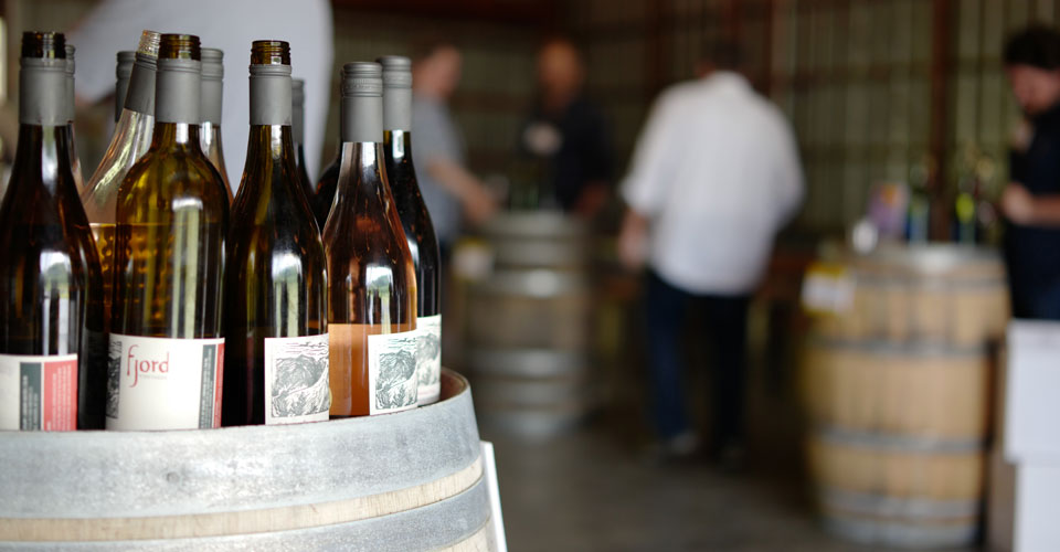View of Fjord Cab Franc bottles, on barrel during the 2019 Cab Franc Barrel Tasting at Nostrano Vineyards.