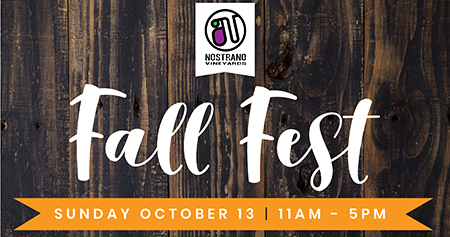 Nostrano logo and words Fall Fest on a wood background