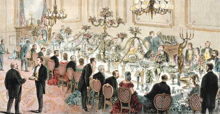 vintage illustration of Ulyses S Grant State Dinner at the White Houser