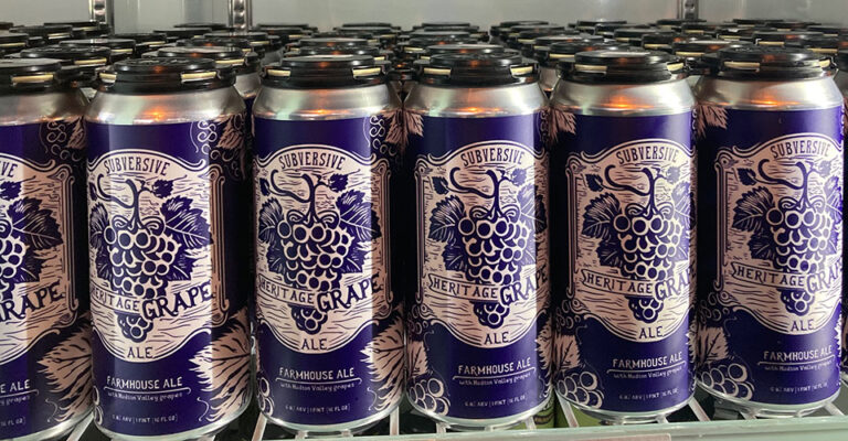 purple cans in refrigerator