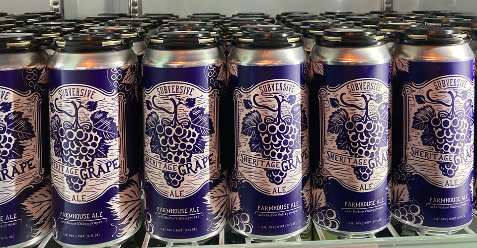purple cans in refrigerator