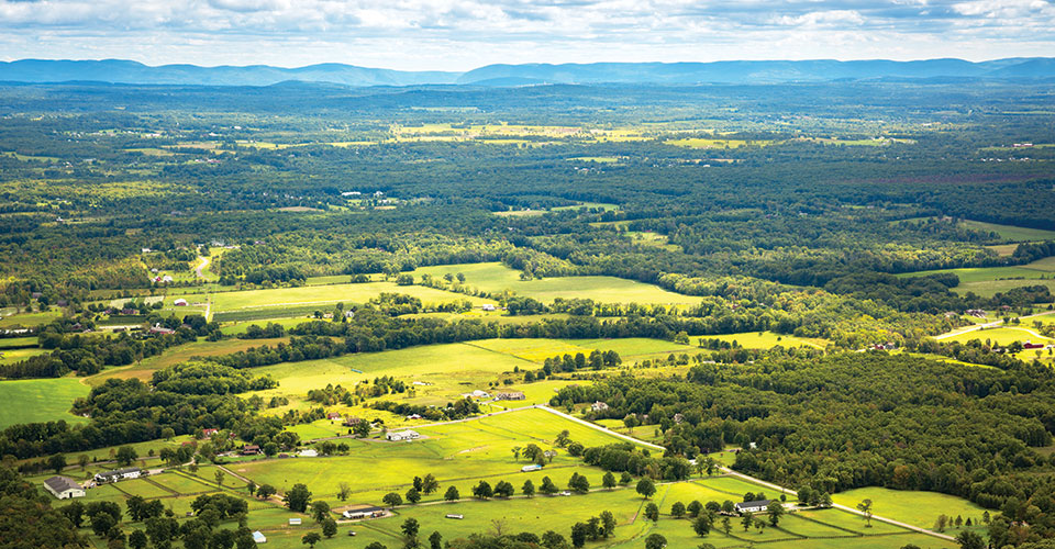 drone photo of Hudson Valley farmland